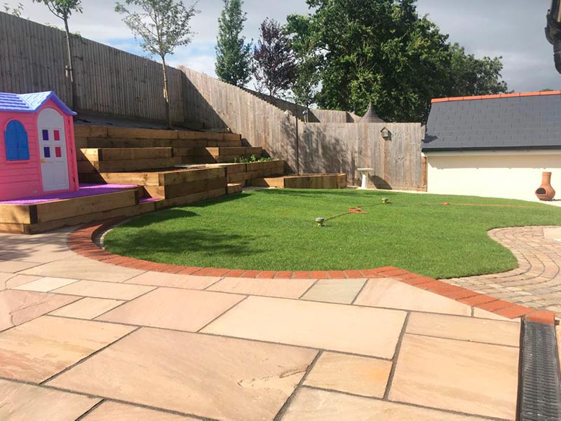 sleeper raised beds and terraces with patio | Landscaping Monmouthshire