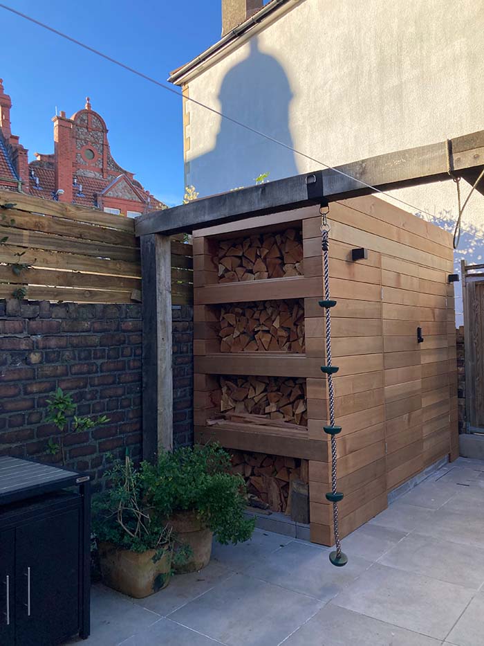 bespoke log store and garden storage | Landscaping Monmouthshire